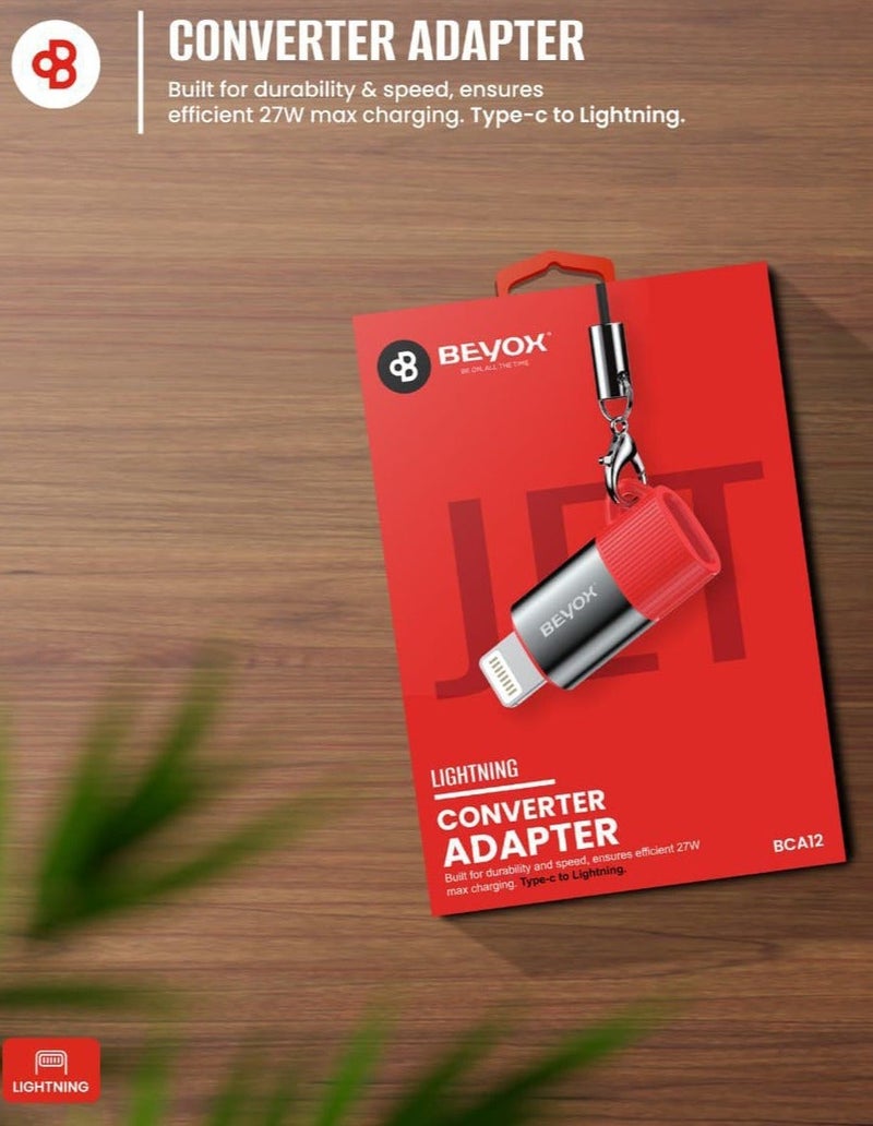 BEYOX Lightning Converter Adapter, USB-C to Lightning Charging Adapter, 27W Fast Charging, Durable Aluminum Mini Connector with Keychain for iPhone & iPad - Image 2