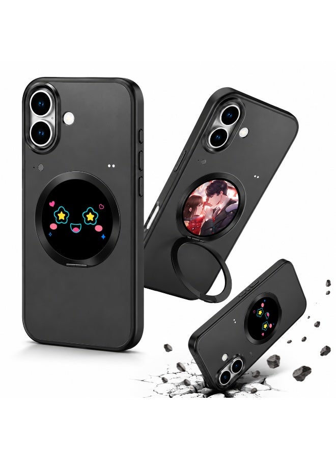 جراب ذكي أسود لهاتف iPhone 17، شاشة ذكية دائرية تعمل بالبلوتوث، حامل مغناطيسي قابل للطي، معاينة الكاميرا، إشعارات فورية، واجهات ساعة مخصصة، رمز QR، غطاء حماية مقاوم للصدمات من TPU + PC - Image 1