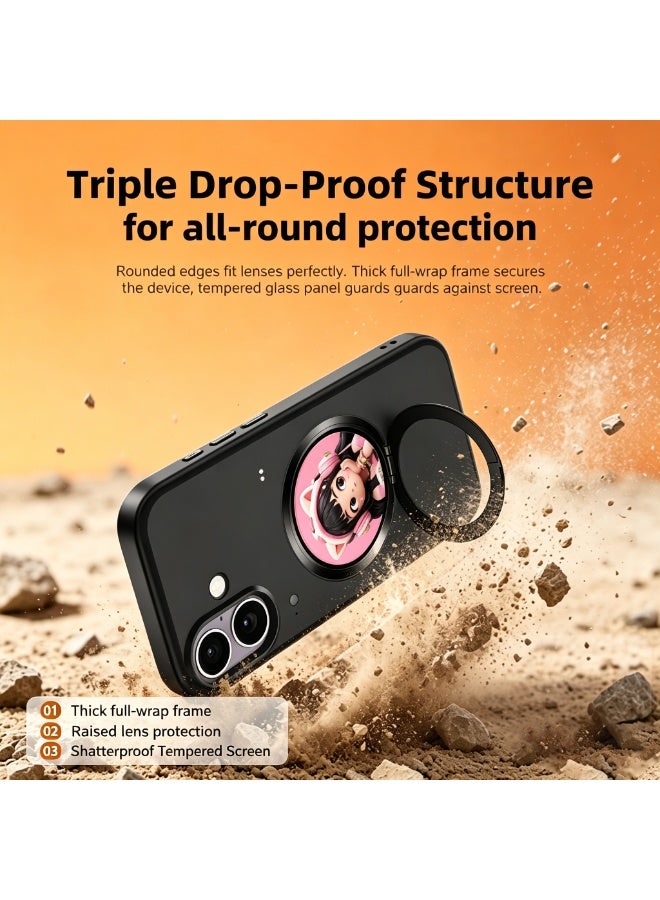 جراب ذكي أسود لهاتف iPhone 17، شاشة ذكية دائرية تعمل بالبلوتوث، حامل مغناطيسي قابل للطي، معاينة الكاميرا، إشعارات فورية، واجهات ساعة مخصصة، رمز QR، غطاء حماية مقاوم للصدمات من TPU + PC - Image 3