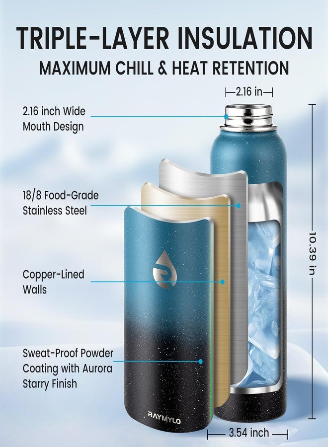 RAYMYLO 40oz Insulated Water Bottle, Triple Wall Vacuum Stainless Steel Water Bottles - Keeps Cold 48H, Reusable Metal water flask Jug for Gym, Sports, Camping, Hiking,Travel, Midnight Blue Speckle - Image 4