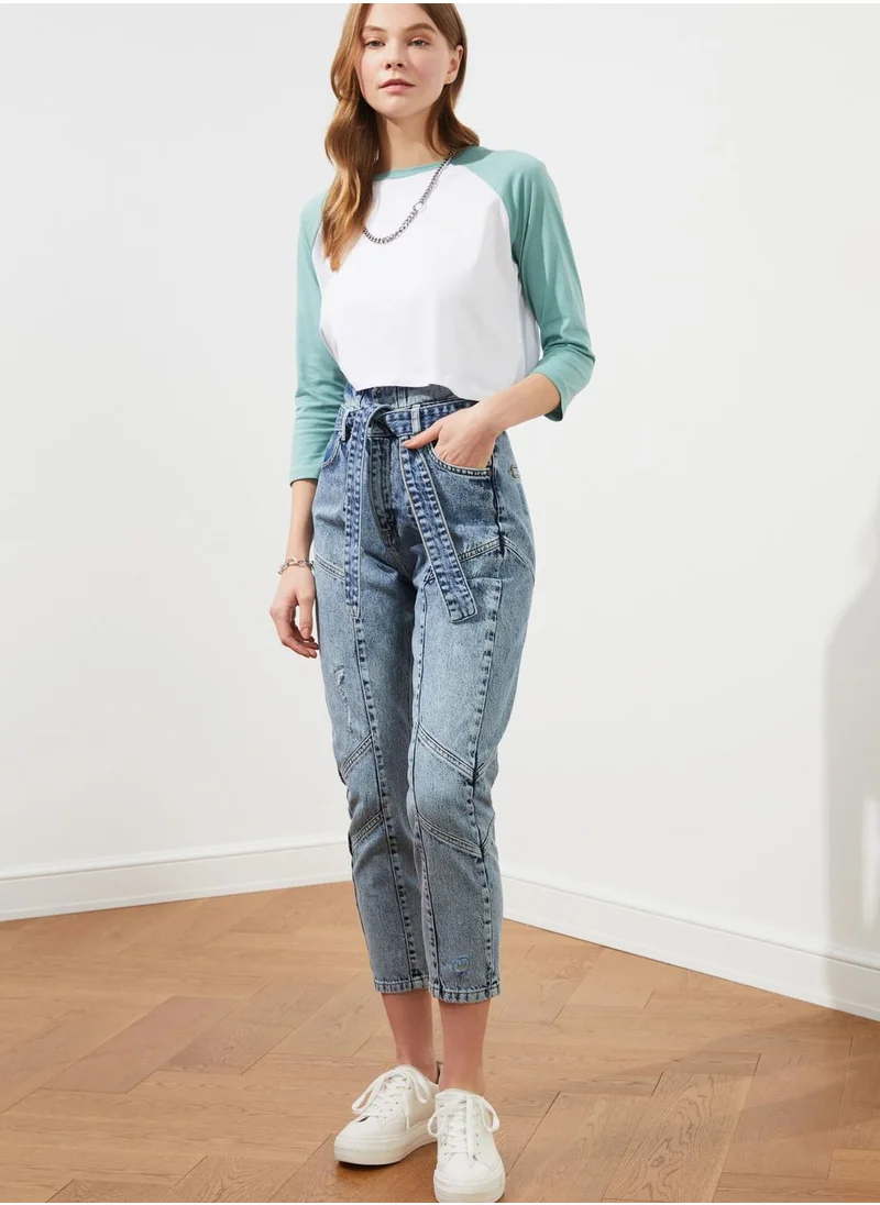 trendyol Lacing Detail High Waist Mom Jeans