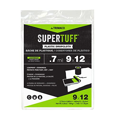 Trimaco 03307 SuperTuff Plastic Drop Cloth, 9-feet x 12-feet, 108 Sq Ft - Image 1