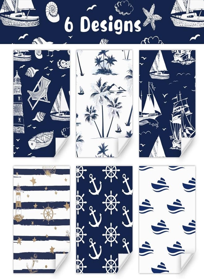 Geluode Sea Ocean Wrapping Paper, Navigation Nautical Sailing Anchor Rope Fish Seagull Boat Lighthouse Blue Gift Paper 20x28 Inches, 6 Folded Sheets with 1 Roll Blue Ribbon, for Birthday, Holiday, Wedding - Image 3