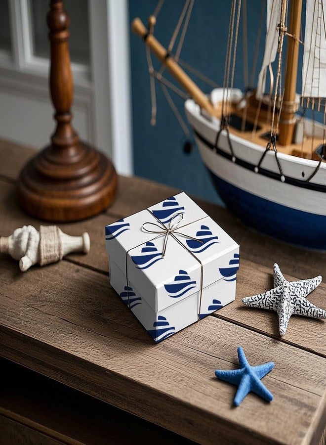 Geluode Sea Ocean Wrapping Paper, Navigation Nautical Sailing Anchor Rope Fish Seagull Boat Lighthouse Blue Gift Paper 20x28 Inches, 6 Folded Sheets with 1 Roll Blue Ribbon, for Birthday, Holiday, Wedding - Image 5