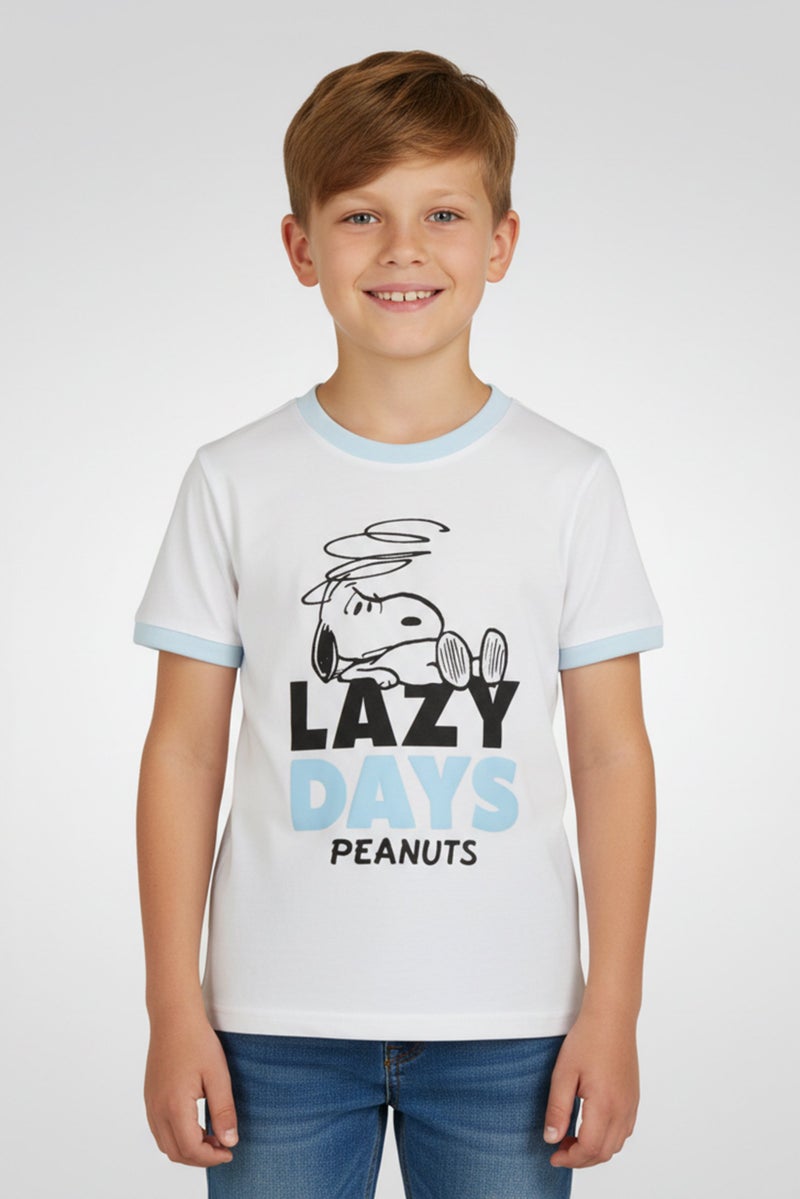 Peanuts Kids Boy Crew Neck Short Sleeve Peanuts Print T-Shirt, White - Image 1