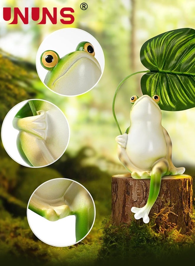 UNUNS تمثال حديقة، تمثال ضفدع خارجي، ديكور ضفادع، تمثال ضفدع سعيد يحمل مظلة، ديكور حديقة ضفدع للفناء، الحديقة، العشب، الشرفة، ديكور الحدائق، أخضر - Image 4
