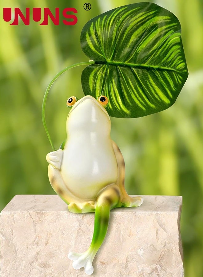 UNUNS تمثال حديقة، تمثال ضفدع خارجي، ديكور ضفادع، تمثال ضفدع سعيد يحمل مظلة، ديكور حديقة ضفدع للفناء، الحديقة، العشب، الشرفة، ديكور الحدائق، أخضر - Image 3