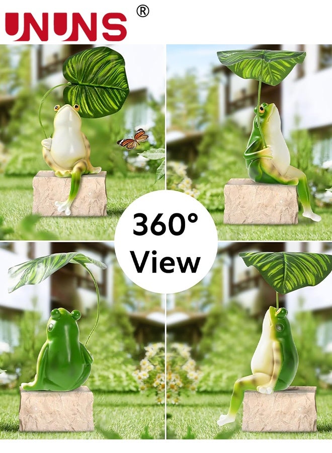 UNUNS تمثال حديقة، تمثال ضفدع خارجي، ديكور ضفادع، تمثال ضفدع سعيد يحمل مظلة، ديكور حديقة ضفدع للفناء، الحديقة، العشب، الشرفة، ديكور الحدائق، أخضر - Image 2