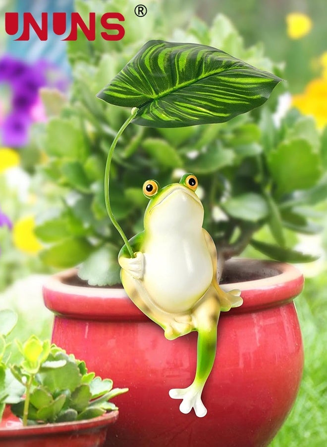 UNUNS تمثال حديقة، تمثال ضفدع خارجي، ديكور ضفادع، تمثال ضفدع سعيد يحمل مظلة، ديكور حديقة ضفدع للفناء، الحديقة، العشب، الشرفة، ديكور الحدائق، أخضر - Image 5