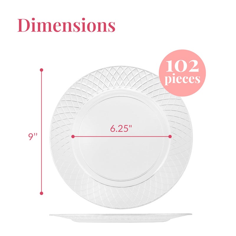 Prestee 102 Clear Plastic Plates Disposable - 6.25-inch Heavy Duty Hard Plastic Clear Plates for Party - Elegant Round Cake, Dessert, Salad, Appetizer, Dinner - Plate for Holiday Parties - Image 3
