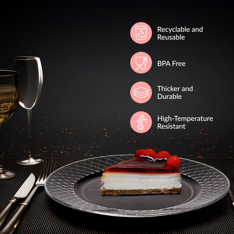 Prestee 102 Clear Plastic Plates Disposable - 6.25-inch Heavy Duty Hard Plastic Clear Plates for Party - Elegant Round Cake, Dessert, Salad, Appetizer, Dinner - Plate for Holiday Parties - Image 5