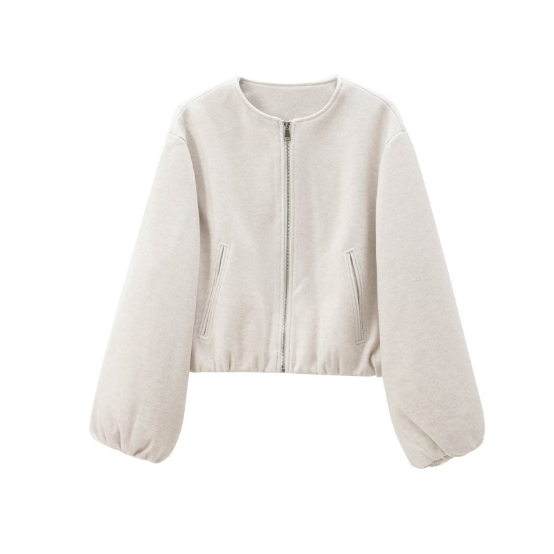 ZR2024 Autumn New European and American Womens Style Soft Aviator Crewneck Zipper Jacket Coat Womens 3046274 Beige 