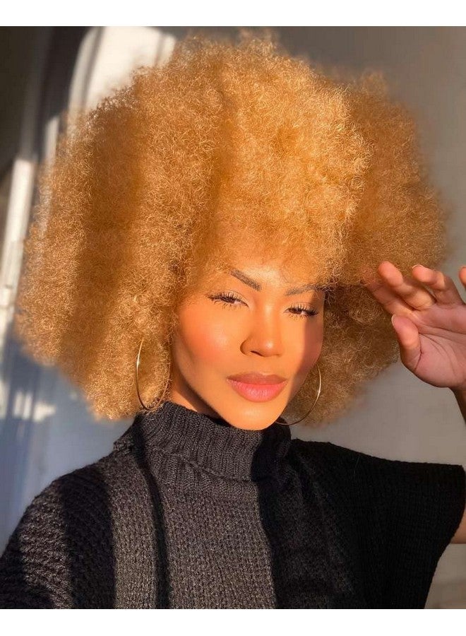 HIHOO Short Afro Wig With Bangs For Black Women Afro Kinky Curly Wig 70S Premium Synthetic Big Afro Wig(Blonde) - Image 5