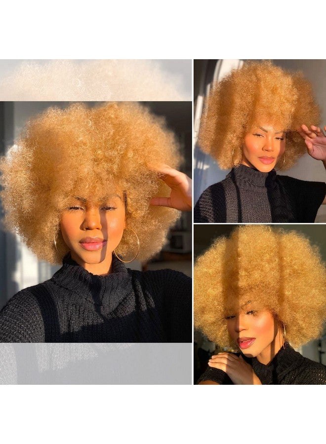 HIHOO Short Afro Wig With Bangs For Black Women Afro Kinky Curly Wig 70S Premium Synthetic Big Afro Wig(Blonde) - Image 3