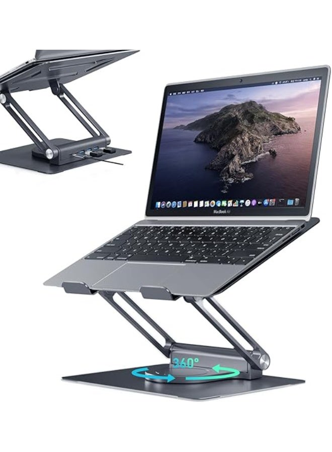 حامل لابتوب مزود بمنافذ USB-C وUSB-A، قاعدة ألومنيوم قابلة للتعديل مع دوران 360 درجة، تصميم مريح وقابل للطي للأجهزة من 7 إلى 17 بوصة - Image 1
