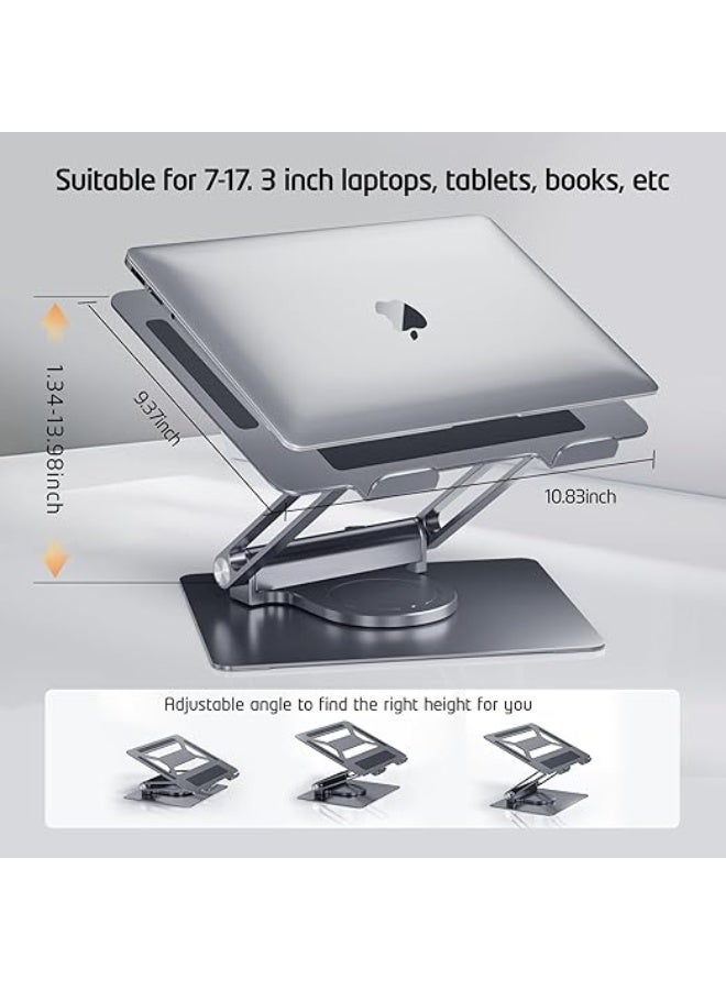 حامل لابتوب مزود بمنافذ USB-C وUSB-A، قاعدة ألومنيوم قابلة للتعديل مع دوران 360 درجة، تصميم مريح وقابل للطي للأجهزة من 7 إلى 17 بوصة - Image 4