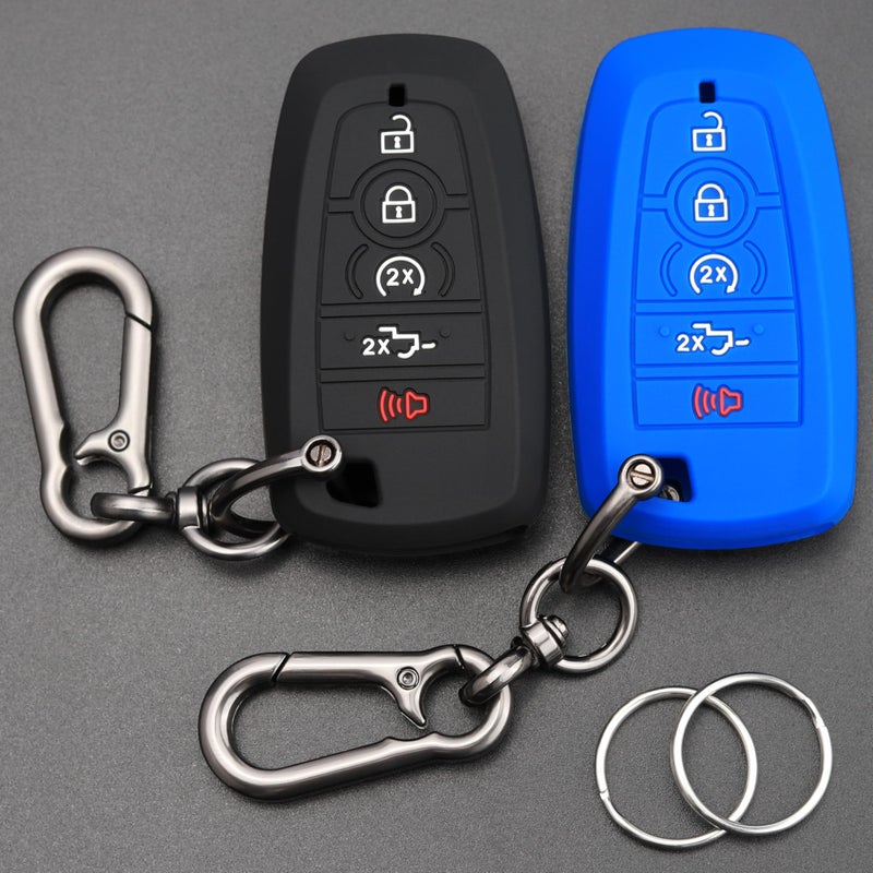 TANDRIVE Key Fob Cover for 2026 20252017 Ford F150 F250 F350 F450 F550 F650 F750 5 Button Silicone 2Pack Black and Blue - Image 3