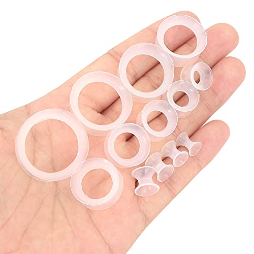 Qmcandy 26pcs 8G-1" Thin Silicone Hollow Flexible Ear Tunnels Kit Stretching Set (13 Pairs) (Clear) - Image 2