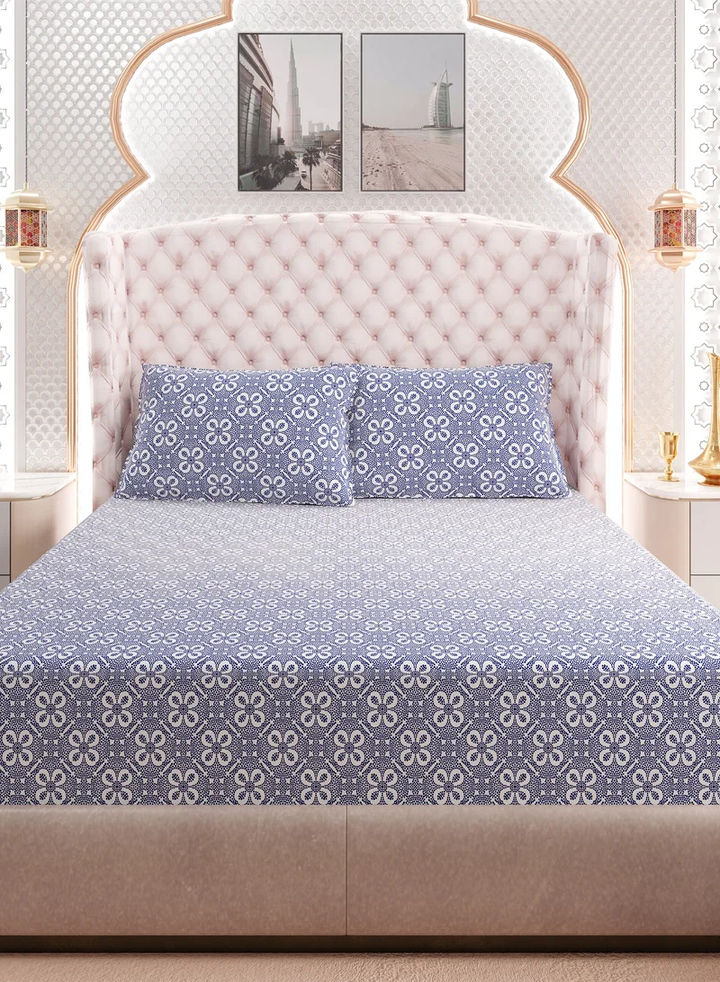 Color Sense Print 1 Fitted Sheet + 2 Pillow Cases Single Cotton Blue 190x90cm