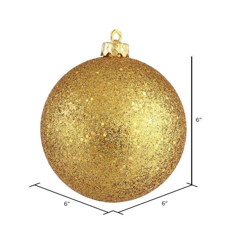 Vickerman 6"" Antique Gold Sequin Ball Ornament  4 per Bag - Image 2