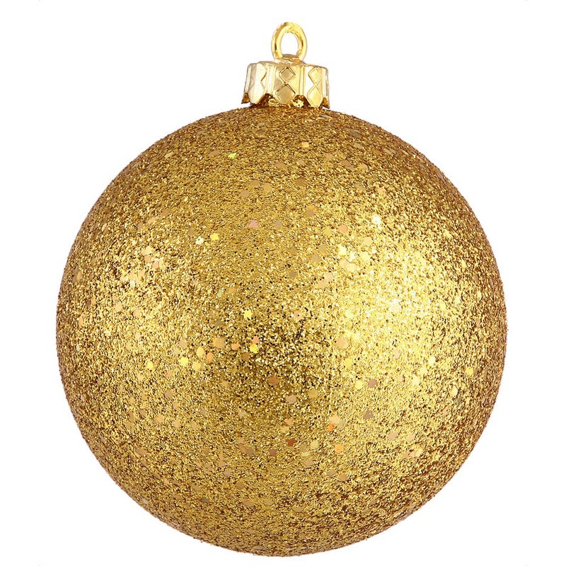 Vickerman 6"" Antique Gold Sequin Ball Ornament  4 per Bag - Image 1
