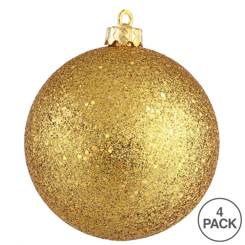 Vickerman 6"" Antique Gold Sequin Ball Ornament  4 per Bag - Image 5