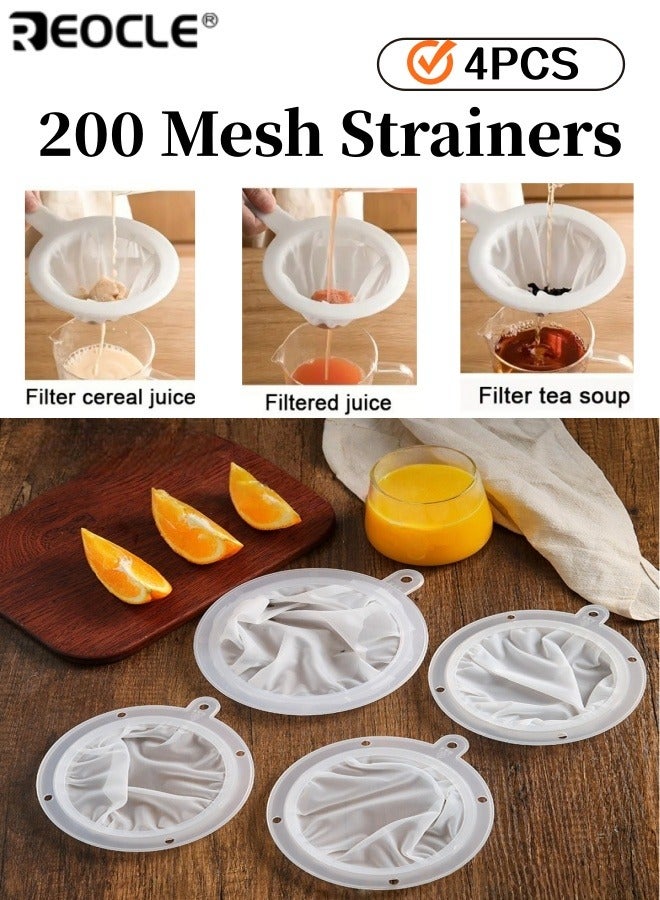 REOCLE 4PCS 200 Mesh Strainers Ultra Fine Nylon Food Filter Plastic Fine Mesh Colander for Filtering Soy Milk Coffee Milk Yogurt Juice Durable and Easy to Clean Kitchen Sieve - Image 1