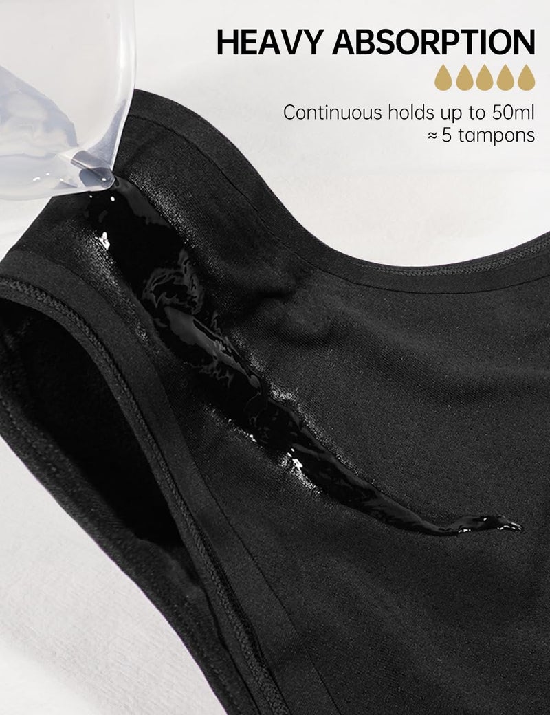 ALLBASE Womens Leakproof Period Underwear Heavy Flow Washable Postpartum Protection Panties High Absorbency Cotton High Waist Menstrual Briefs Black (3 Pack Regular & Plus Size) - Image 3
