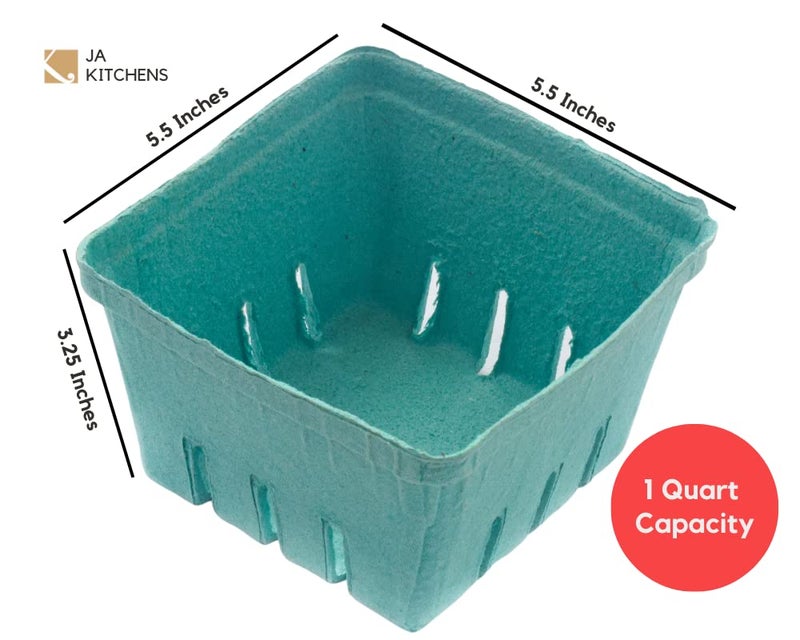 JA Kitchens 42 Pack Quart Green Molded Pulp Fiber Berry/Produce Vented Baskets for Fruit and Vegetable - Image 2