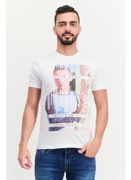 Men Crew Neck Short Sleeve Graphic Print T-Shirt, White