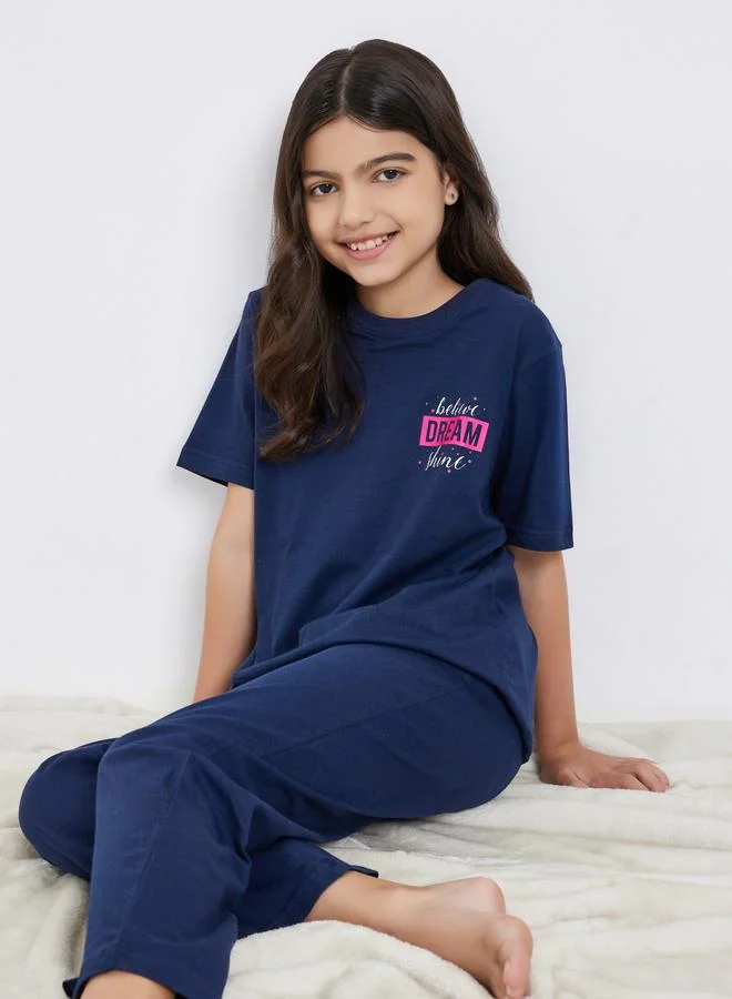 Styli Styli Teens Cotton Printed T-Shirt and Pyjama Set
