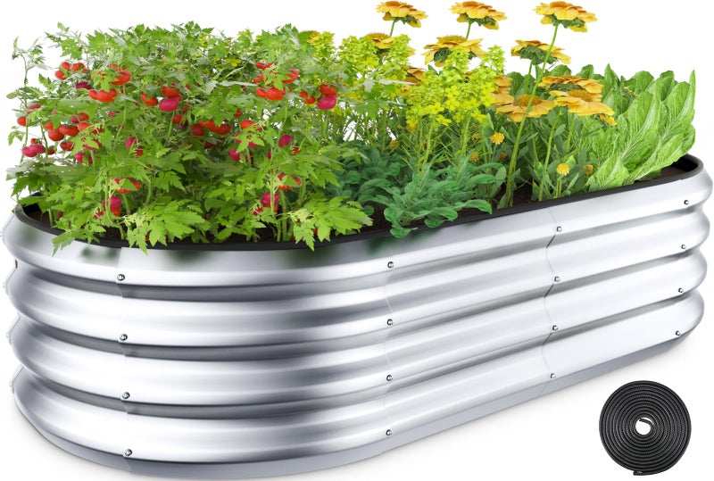 Winpull Raised Garden Bed Kit, 4x2x1 ft Galvanized Planter Box Outdoor with Safety Edging, Large Metal Raised Beds for Gardening Vegetables Flower Herb (Classic Silver) - Image 1