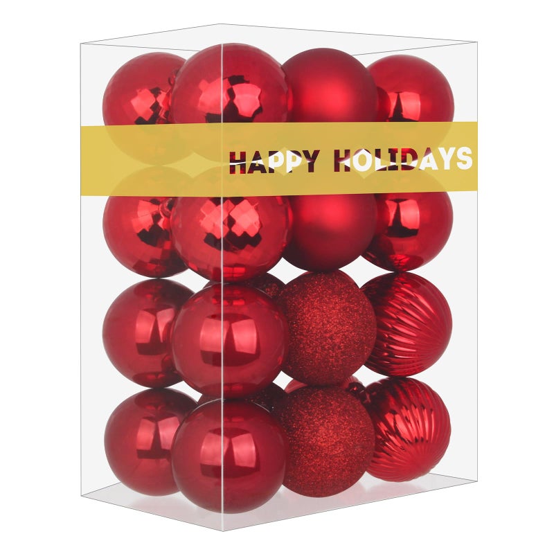 GameXcel Rose Red 25 Christmas Balls Christmas Tree Decoration Ornaments Shatterproof Hanging Balls for Birthday Halloween Holiday Wedding Decorations Set of 24pcs - Image 2