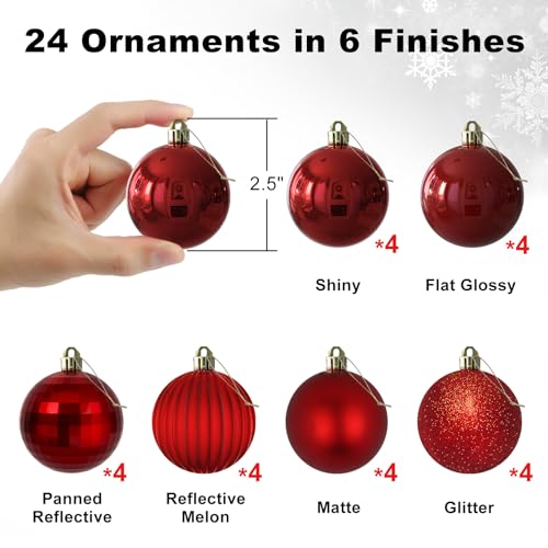 GameXcel Rose Red 25 Christmas Balls Christmas Tree Decoration Ornaments Shatterproof Hanging Balls for Birthday Halloween Holiday Wedding Decorations Set of 24pcs - Image 3