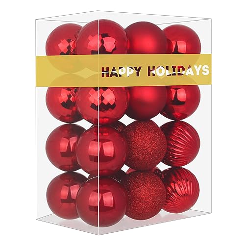 GameXcel Rose Red 25 Christmas Balls Christmas Tree Decoration Ornaments Shatterproof Hanging Balls for Birthday Halloween Holiday Wedding Decorations Set of 24pcs - Image 1