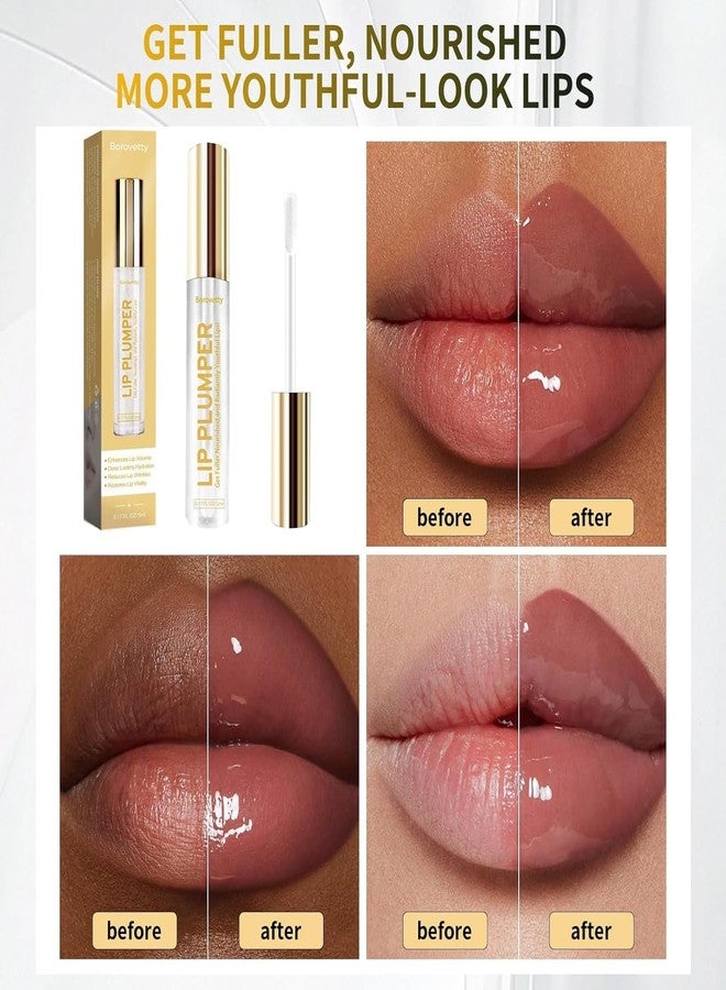 Borovetty Lip Plumper Gloss, Clear Plumping Lip Gloss for Fuller, Hydrated Lips, Nourishes & Smooths Fine Lines. - Image 4