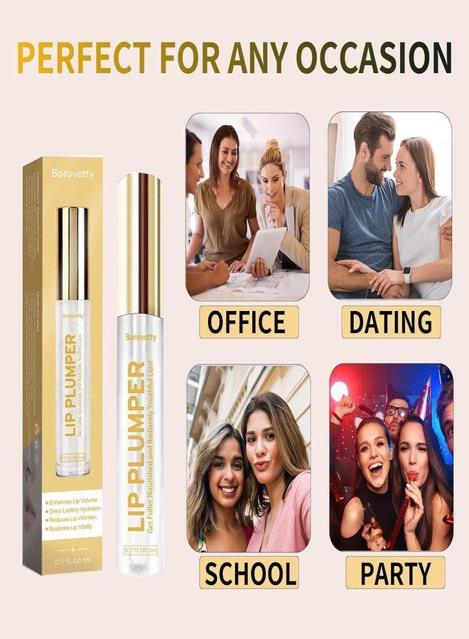 Borovetty Lip Plumper Gloss, Clear Plumping Lip Gloss for Fuller, Hydrated Lips, Nourishes & Smooths Fine Lines. - Image 5