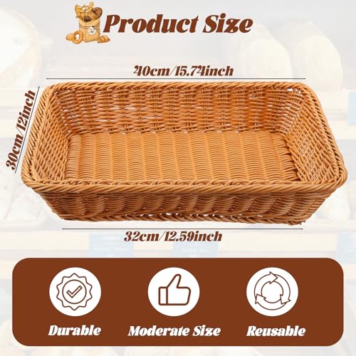 Retainbre 3 Pack Wicker Bread Baskets for Serving 15.8 Inch Rattan Tray Rectangular Display Baskets for Food Fruit Vegetables Snack Decorative Kitchen Restaurant Home - Image 3
