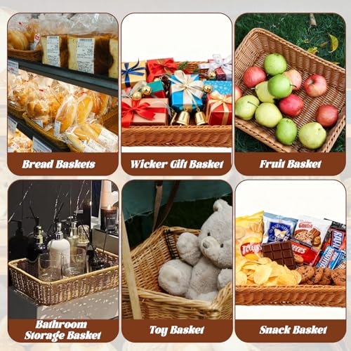 Retainbre 3 Pack Wicker Bread Baskets for Serving 15.8 Inch Rattan Tray Rectangular Display Baskets for Food Fruit Vegetables Snack Decorative Kitchen Restaurant Home - Image 5