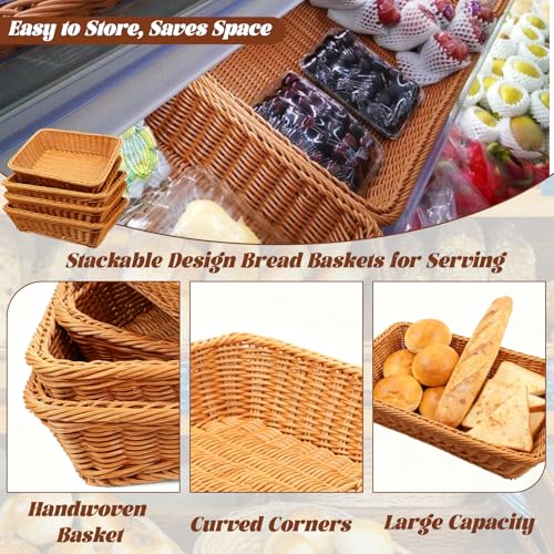 Retainbre 3 Pack Wicker Bread Baskets for Serving 15.8 Inch Rattan Tray Rectangular Display Baskets for Food Fruit Vegetables Snack Decorative Kitchen Restaurant Home - Image 4