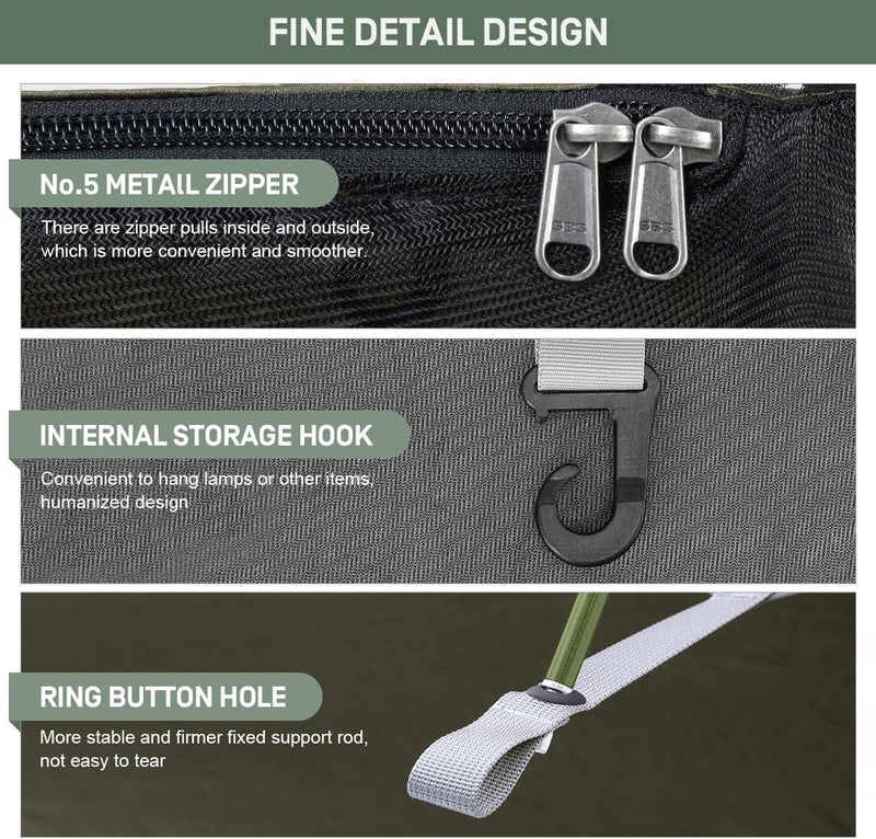 ETROL Camping Hammock with Mosquito Net,3 in 1 Function Parachute Portable Hammock,Double & Single Hammocks Tent for Travel Outdoor Indoor Hiking Patio - with Tree ​Straps,Carabiners,Aluminium Poles - Image 5