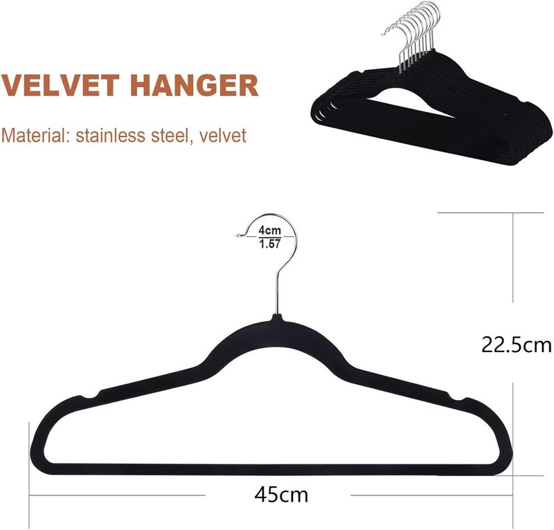 HOUSE DAY 50-Pack Clothes Hangers 45cm Velvet Coat Hangers Non-Slip Space Saving Hangers Adult Hangers ... (Black) - Image 2