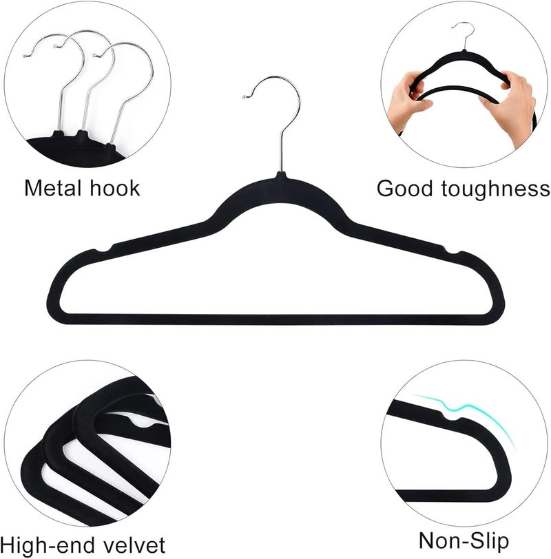 HOUSE DAY 50-Pack Clothes Hangers 45cm Velvet Coat Hangers Non-Slip Space Saving Hangers Adult Hangers ... (Black) - Image 3
