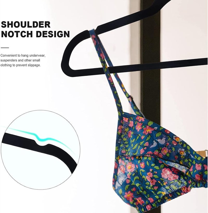 HOUSE DAY 50-Pack Clothes Hangers 45cm Velvet Coat Hangers Non-Slip Space Saving Hangers Adult Hangers ... (Black) - Image 4