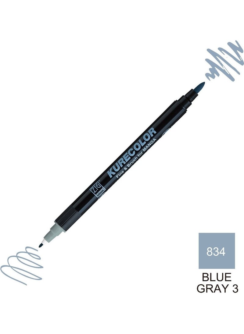 Zig Kurecolor Mangaka Fine&brush Double-Sided Pen CNKC-2200 No 834 Blue Gray 3  - Image 1