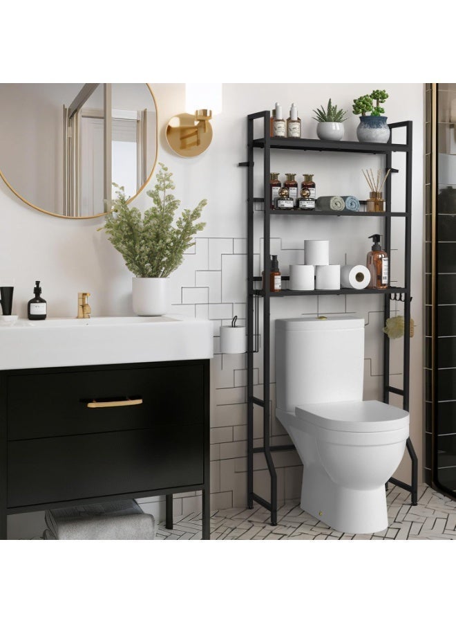Kimaya 3-Tier Over-The-Toilet Storage Rack with Metal Frame and Hooks - Multicolour - Image 1