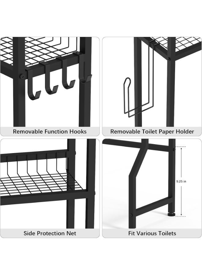 Kimaya 3-Tier Over-The-Toilet Storage Rack with Metal Frame and Hooks - Multicolour - Image 4