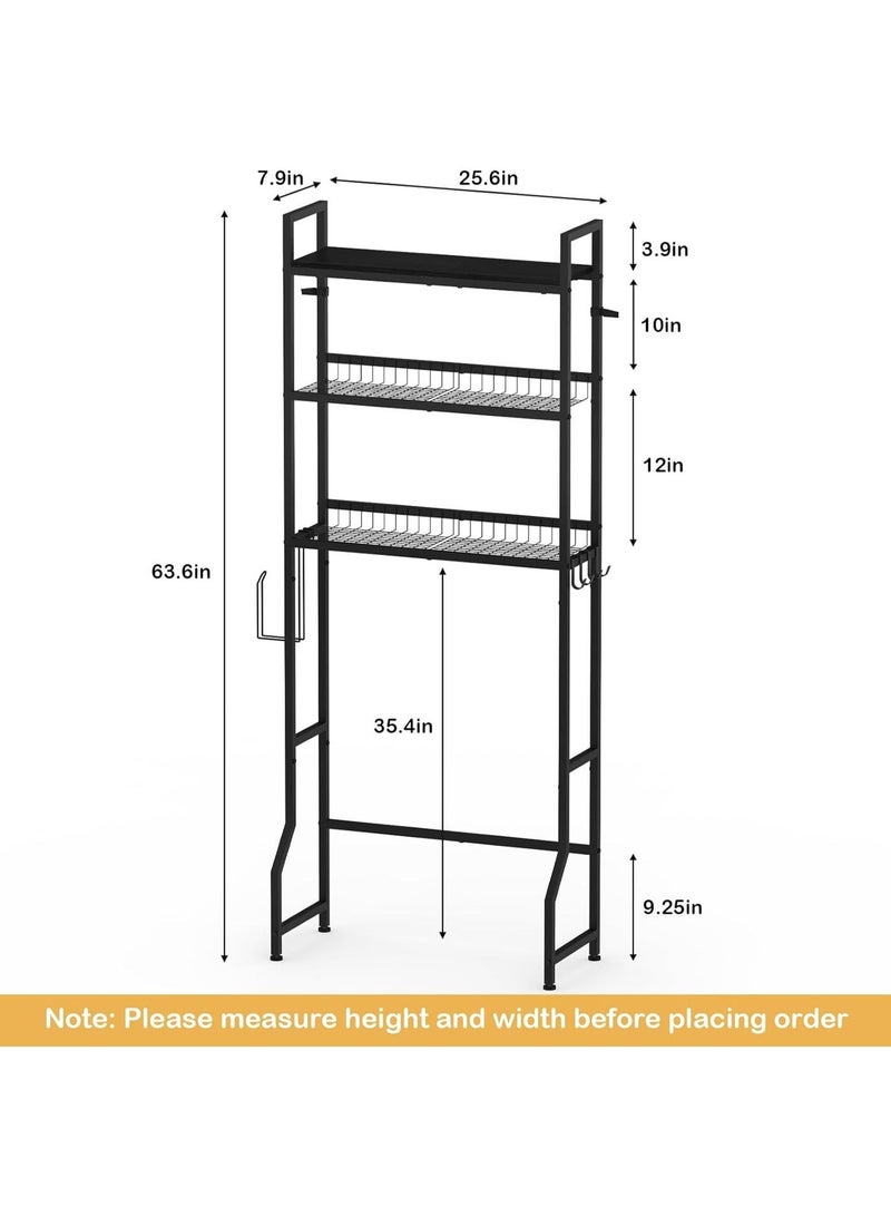 Kimaya 3-Tier Over-The-Toilet Storage Rack with Metal Frame and Hooks - Multicolour - Image 2