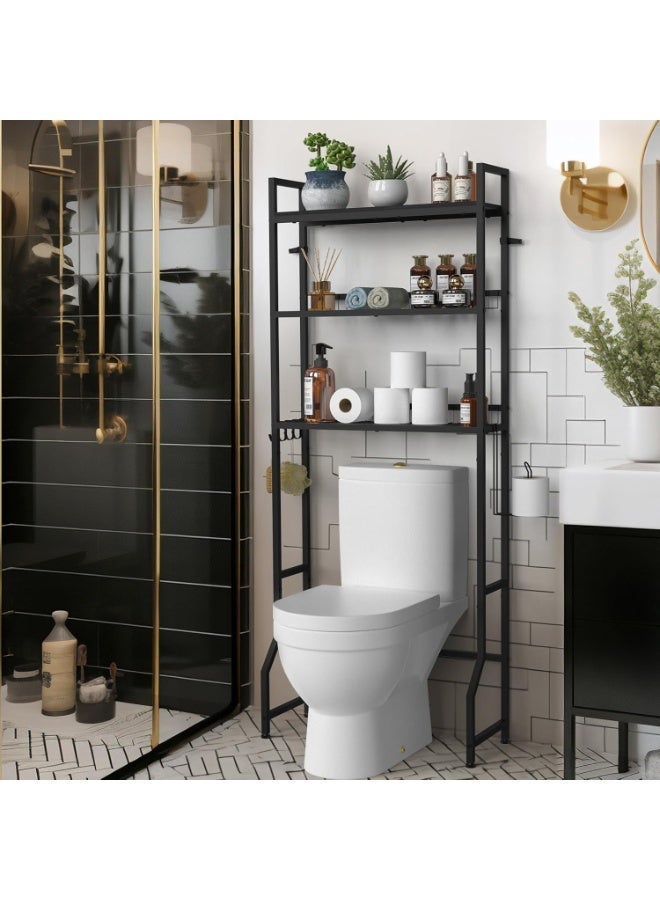 Kimaya 3-Tier Over-The-Toilet Storage Rack with Metal Frame and Hooks - Multicolour - Image 5