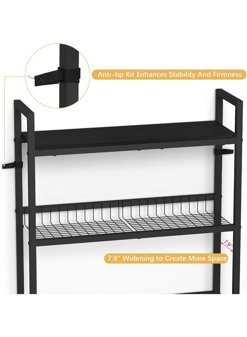 Kimaya 3-Tier Over-The-Toilet Storage Rack with Metal Frame and Hooks - Multicolour - Image 3